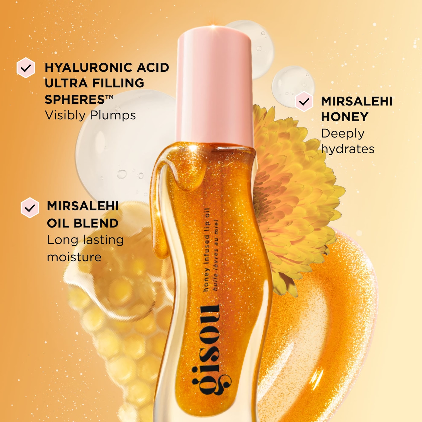 Gisou - Honey Infused Hydrating Lip Oil -shimmer finish