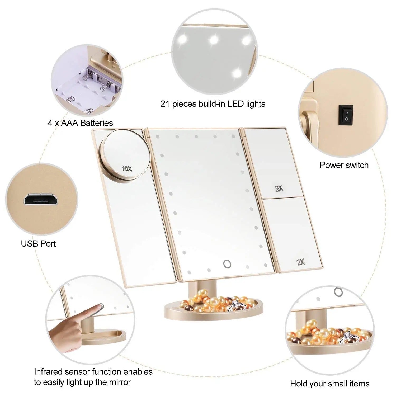 Foldable vanity makeup mirror